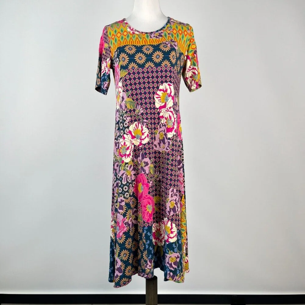 Johnny Was Maggie Multi-Pattern Floral Stretchy Swing Midi Dress Size XS - Picture 2 of 12